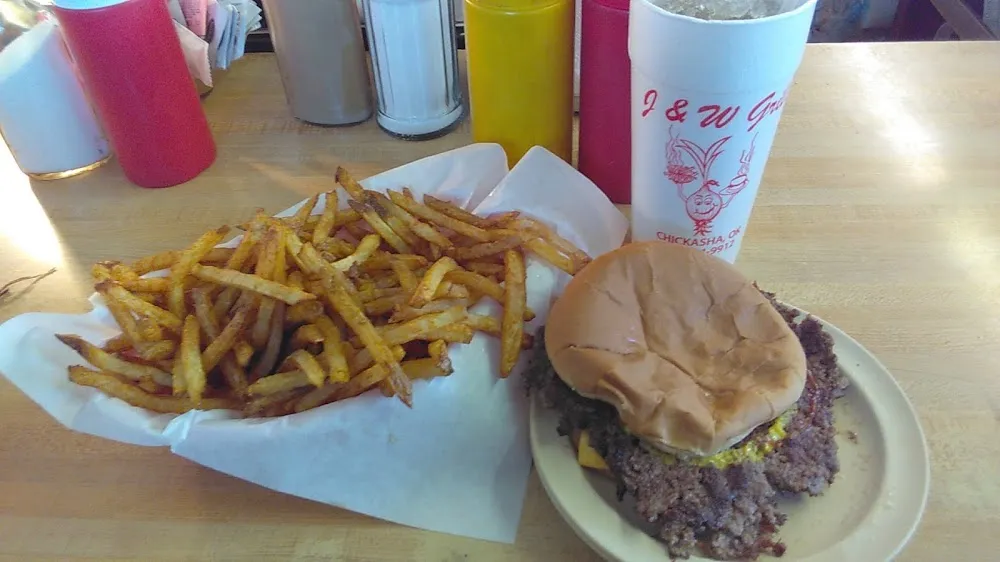 Cheese Burger and Fries with Tea