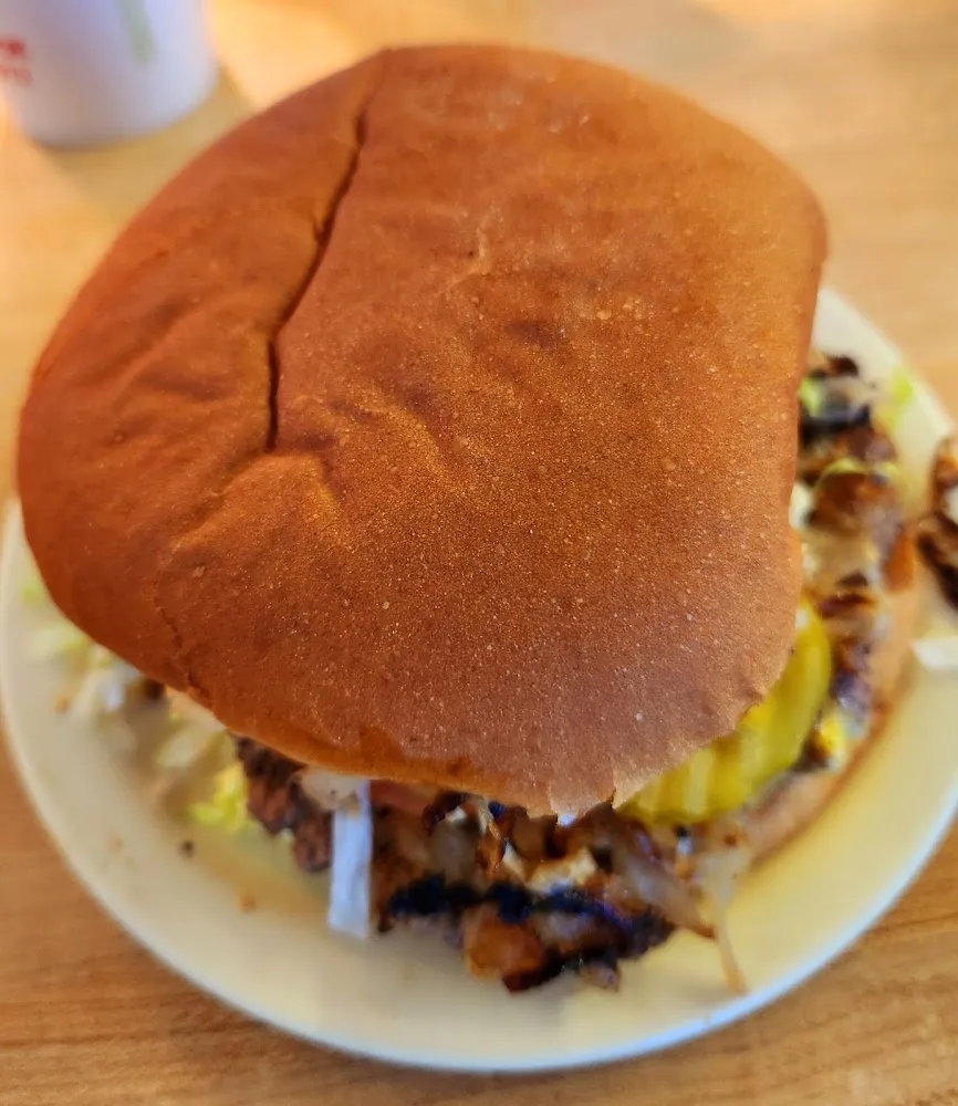 Fried Onion Burger with Lettuce and Tomato